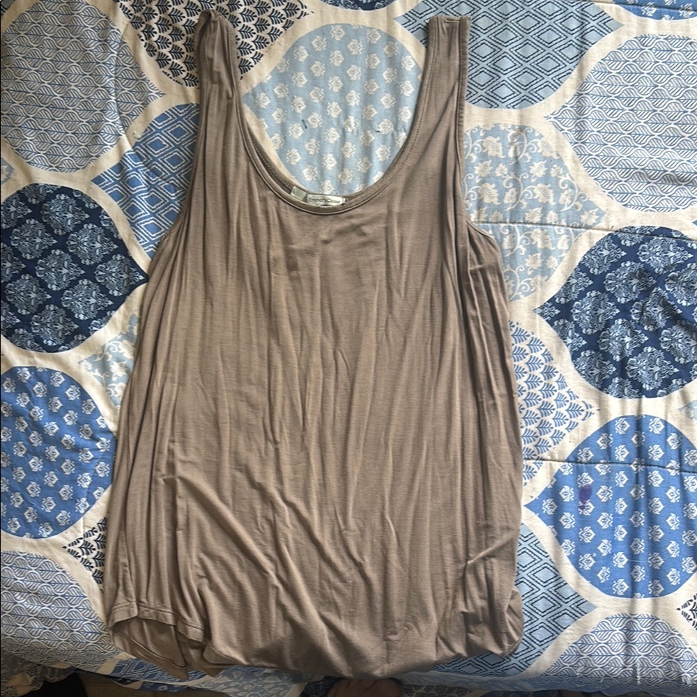 Brown Ribbed Sleeveless Relaxed Tank Top